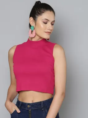 Fuchsia High Neck Crop Top