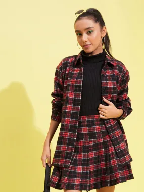 Girls Red & Black Check Oversized Shirt