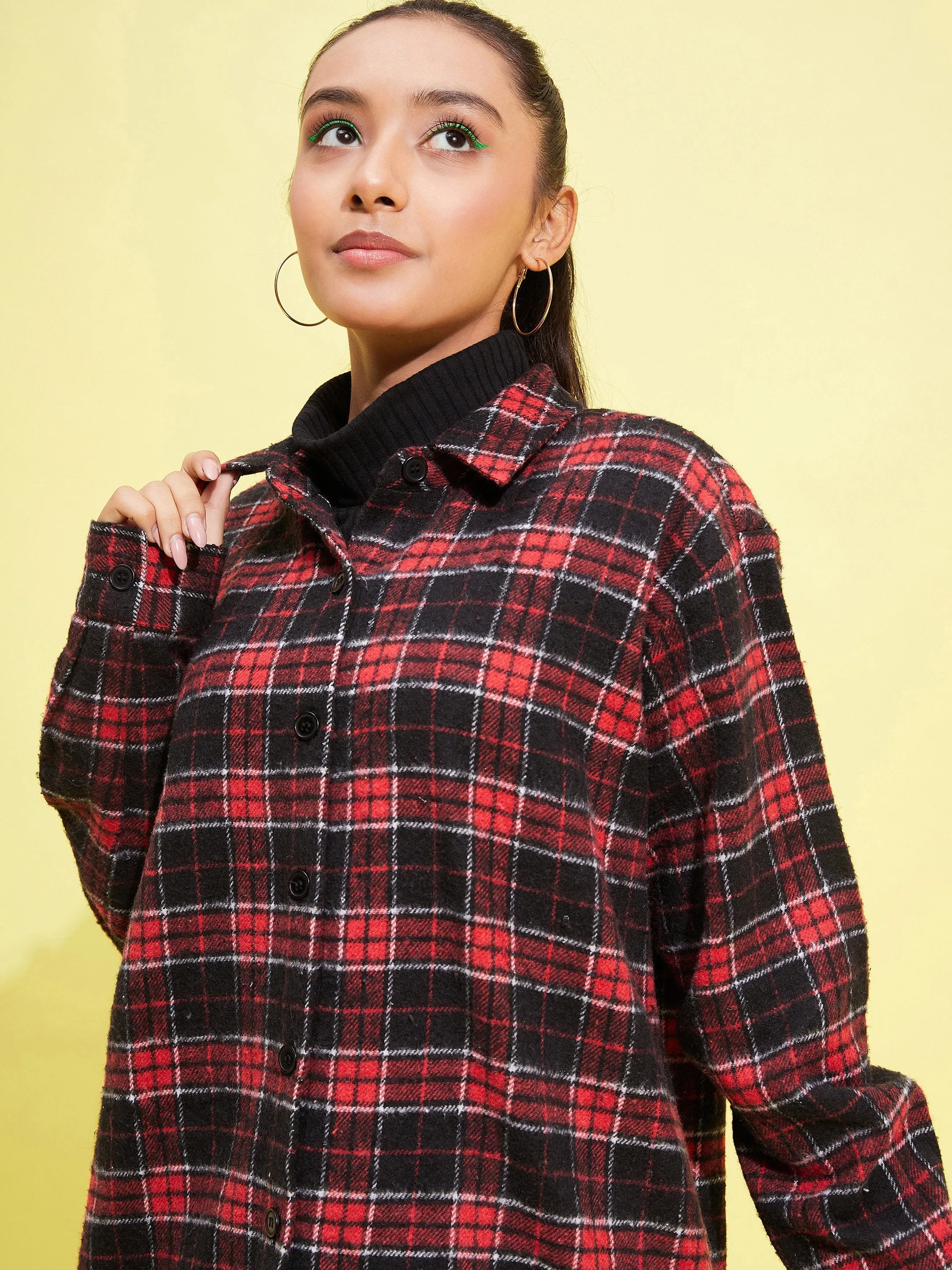 Girls Red & Black Check Oversized Shirt