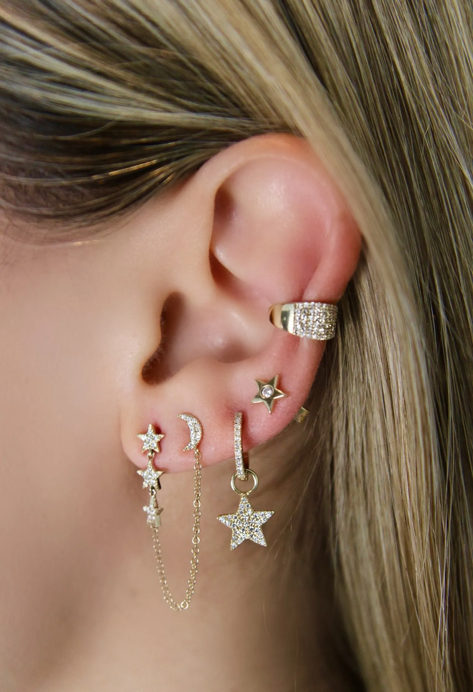 Gold & Diamond Star Earring