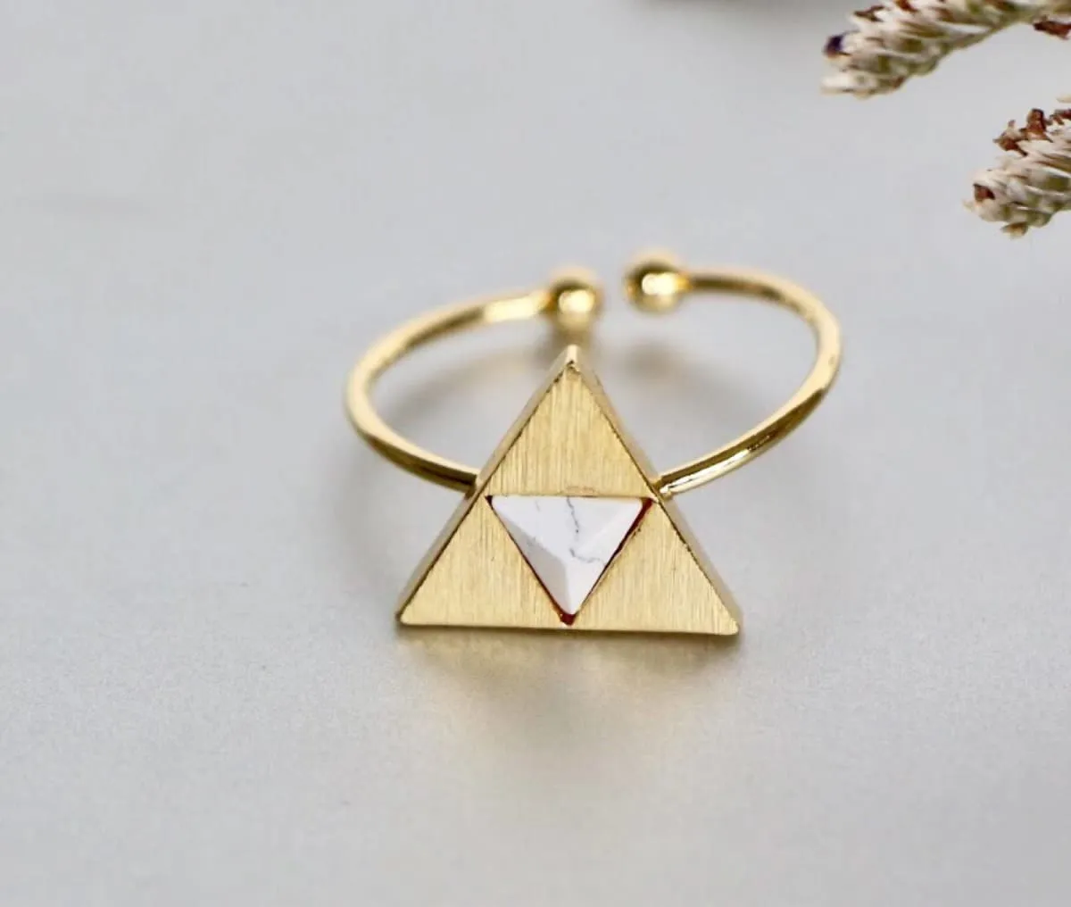 Gold Dipped Triangle Ring/Toe Ring, White Marble Stone Ring, Geometric Ring, Stone Jewelry, Modern Ring, Bridesmaids Gift MR53