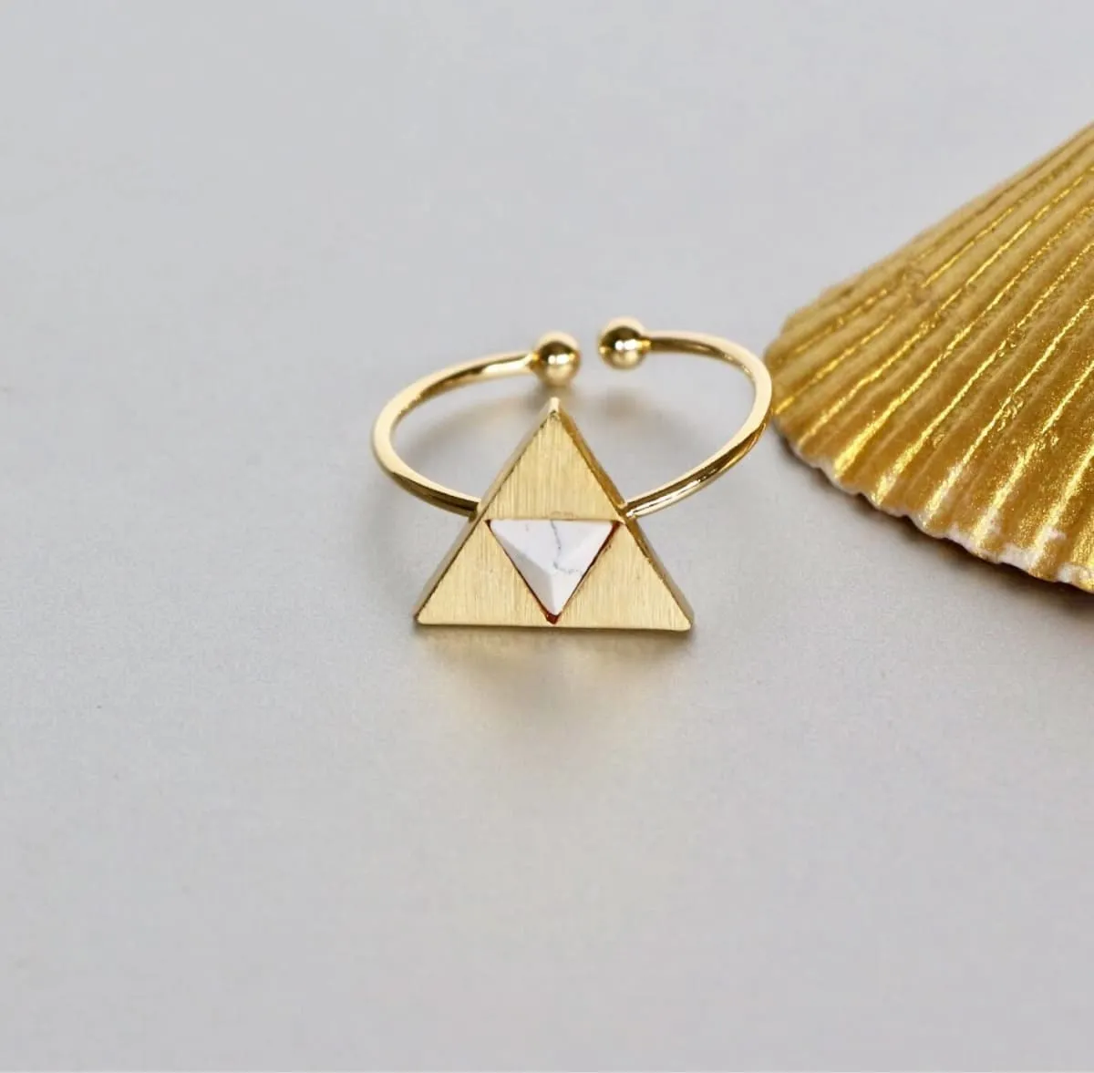 Gold Dipped Triangle Ring/Toe Ring, White Marble Stone Ring, Geometric Ring, Stone Jewelry, Modern Ring, Bridesmaids Gift MR53