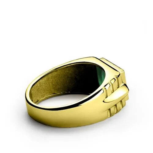 Green EMERALD with DIAMOND Accents in 18K Fine Yellow Gold Mens