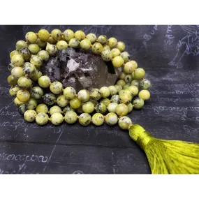 Green Serpentine 9mm Knotted Mala with Silk Tassel #113