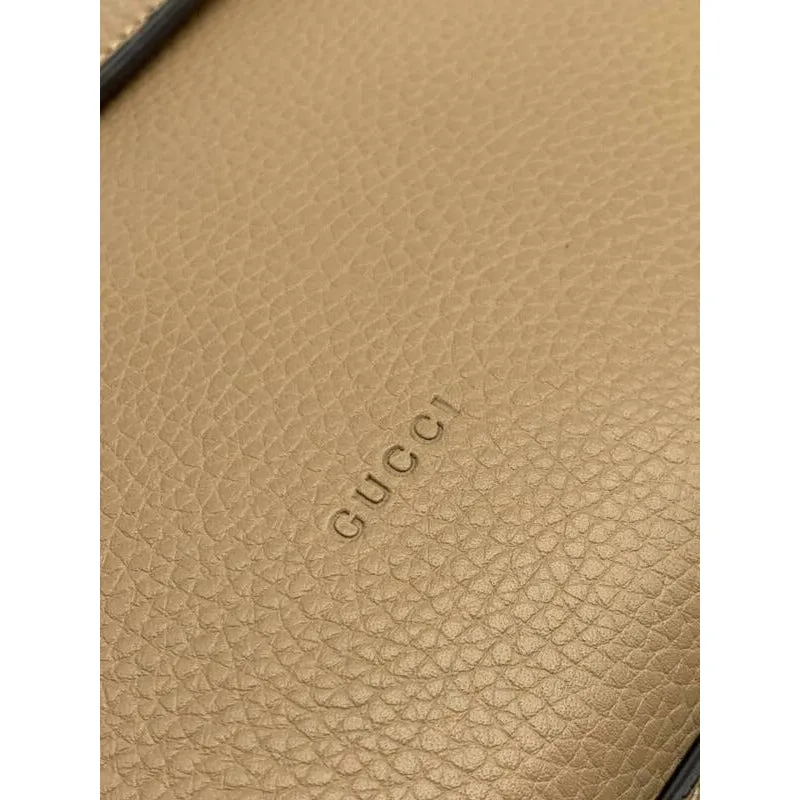 Gucci Medium Camelia Bamboo Daily Top Handle Beige Brown Leather Shoulder Bag