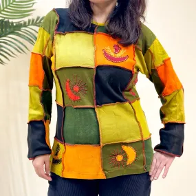 Hand Embroidered Patchwork Long Sleeve Sweater