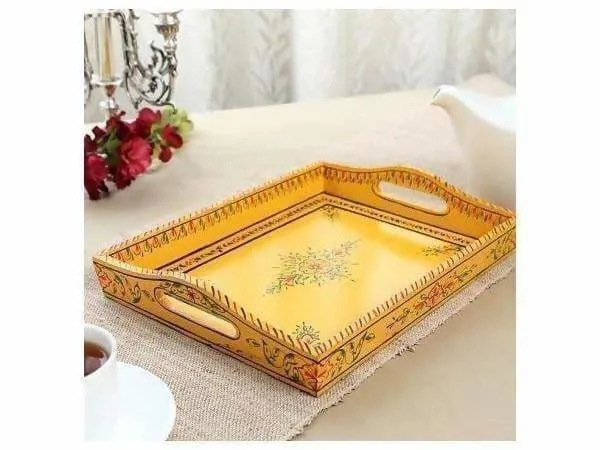 Hand-Painted Kitchen Tray In Yellow