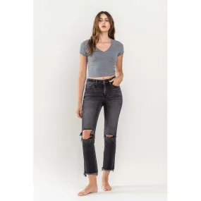 High Rise Stretch Distressed Crop Slim Straight