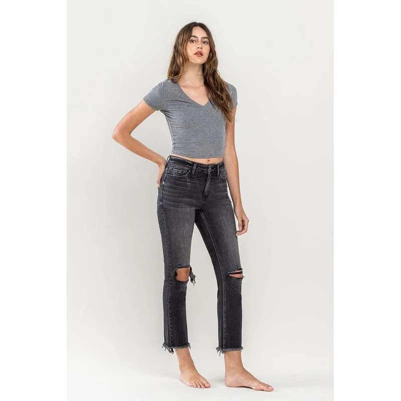 High Rise Stretch Distressed Crop Slim Straight