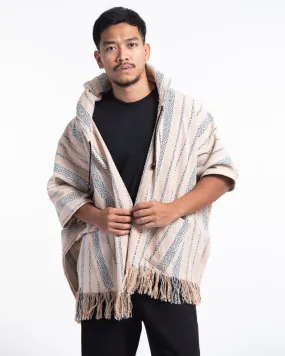 Hill Tribe Cotton Hooded Poncho Jacket in Beige Gray