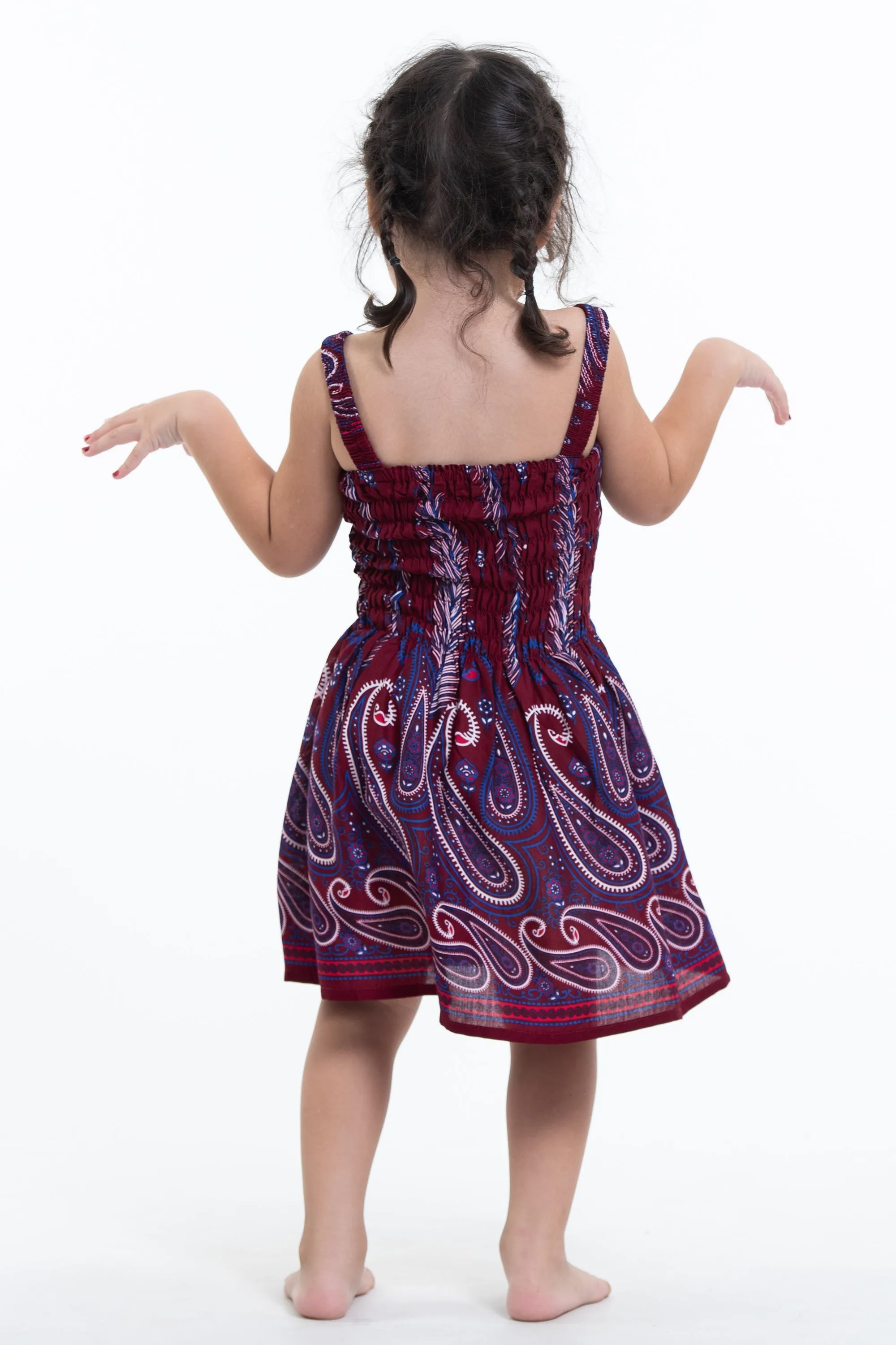 Kids Paisley Feathers Smock Dress in Red