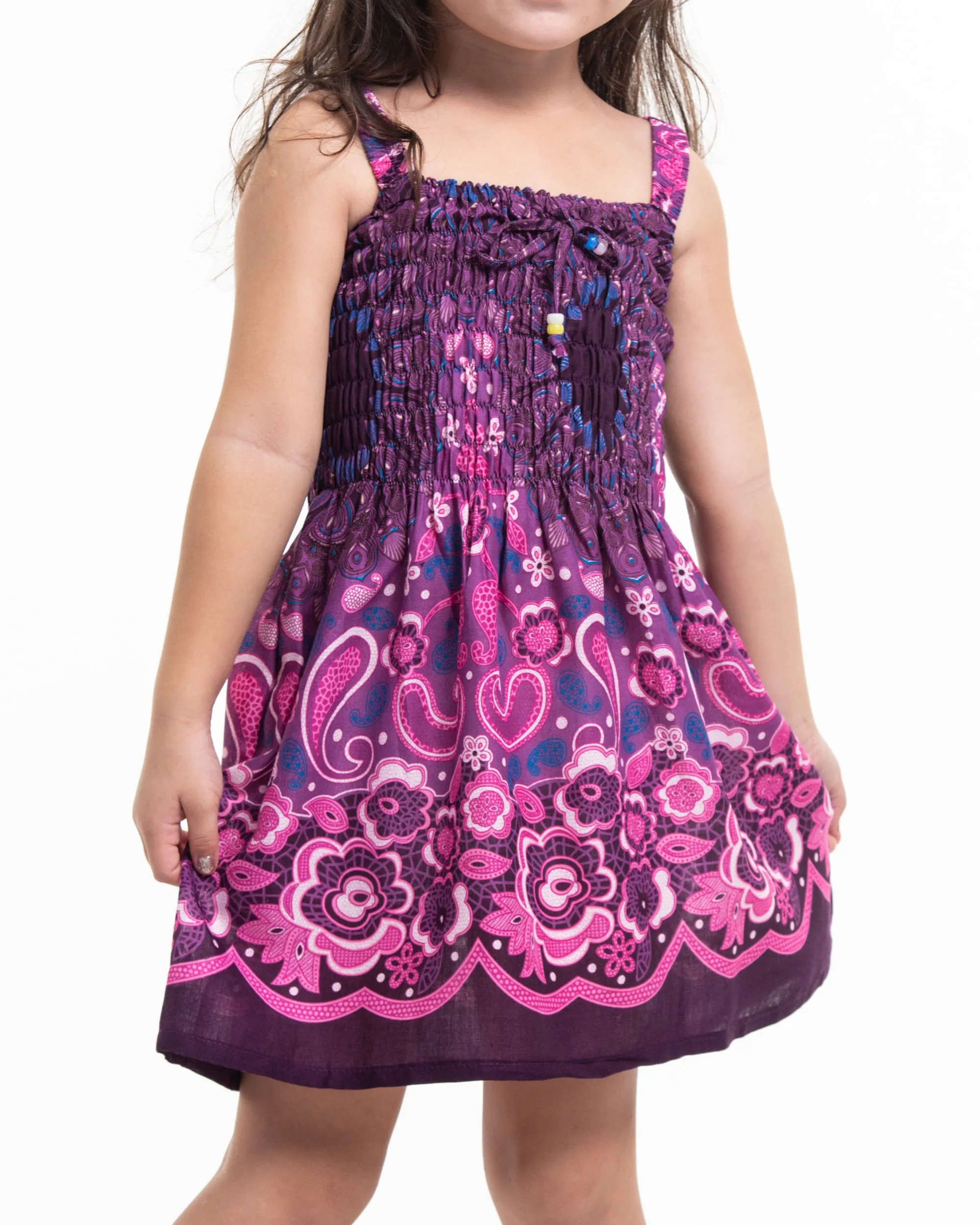 Kids Paisley Mandalas Smock Dress in Purple