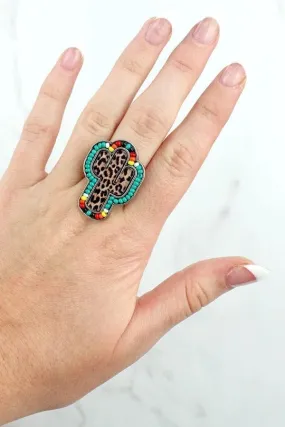 Leopard beaded cactus ring one size