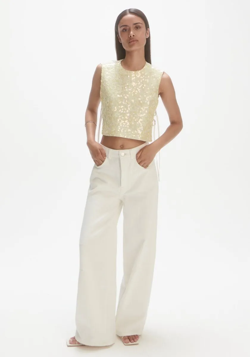 Les Coyotes Sequin top off-white/yellow