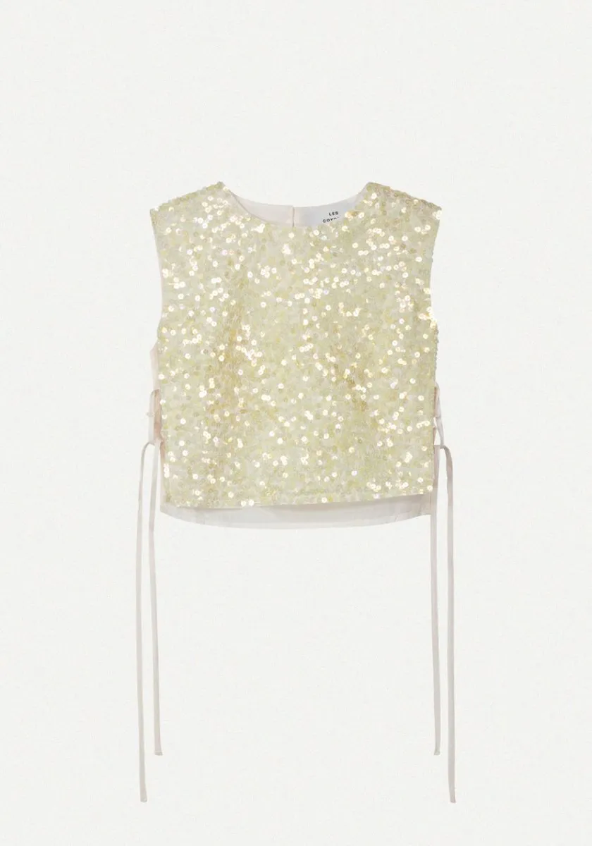 Les Coyotes Sequin top off-white/yellow