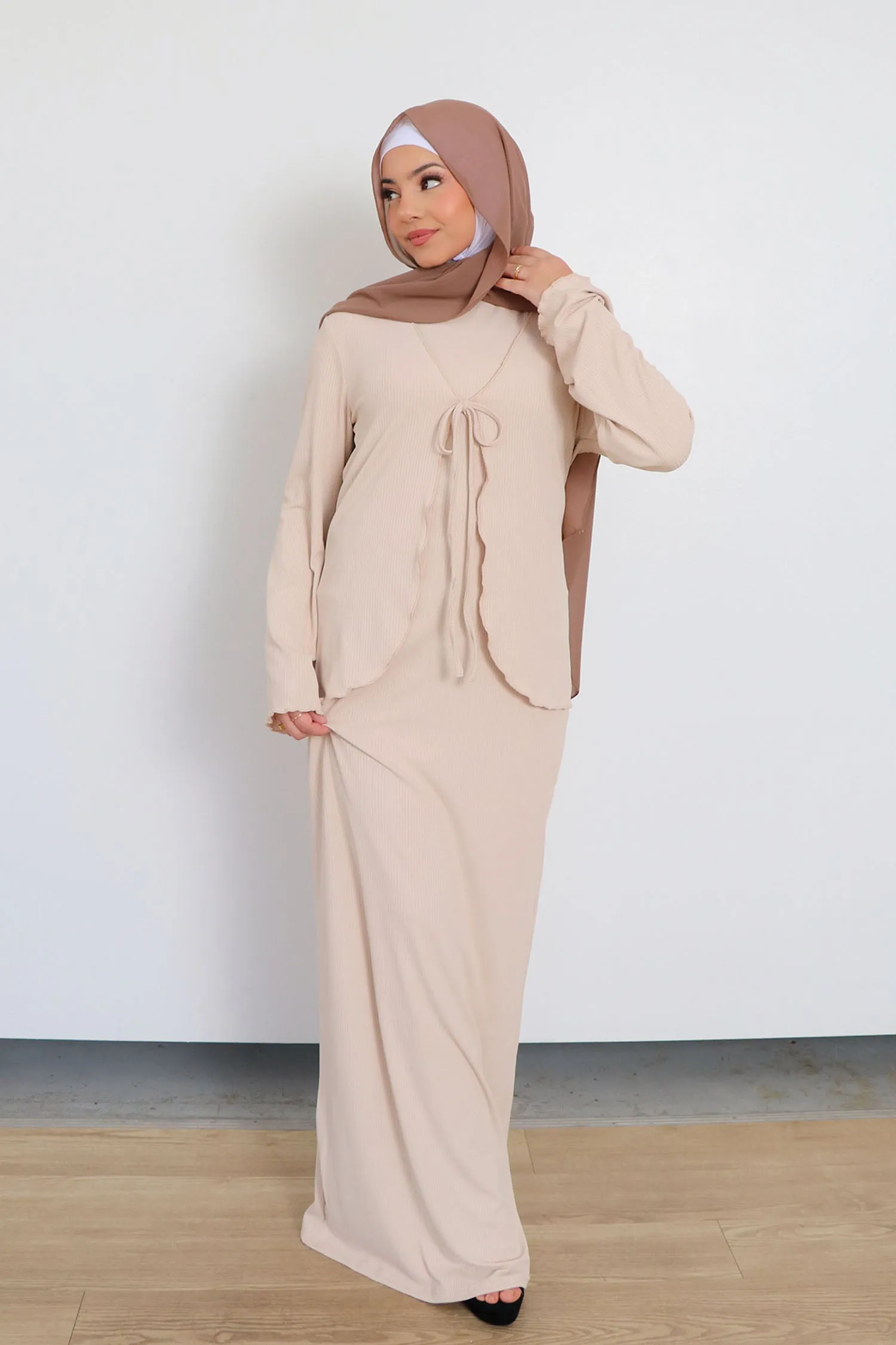 Lina Ribbed Maxi Set- Cream