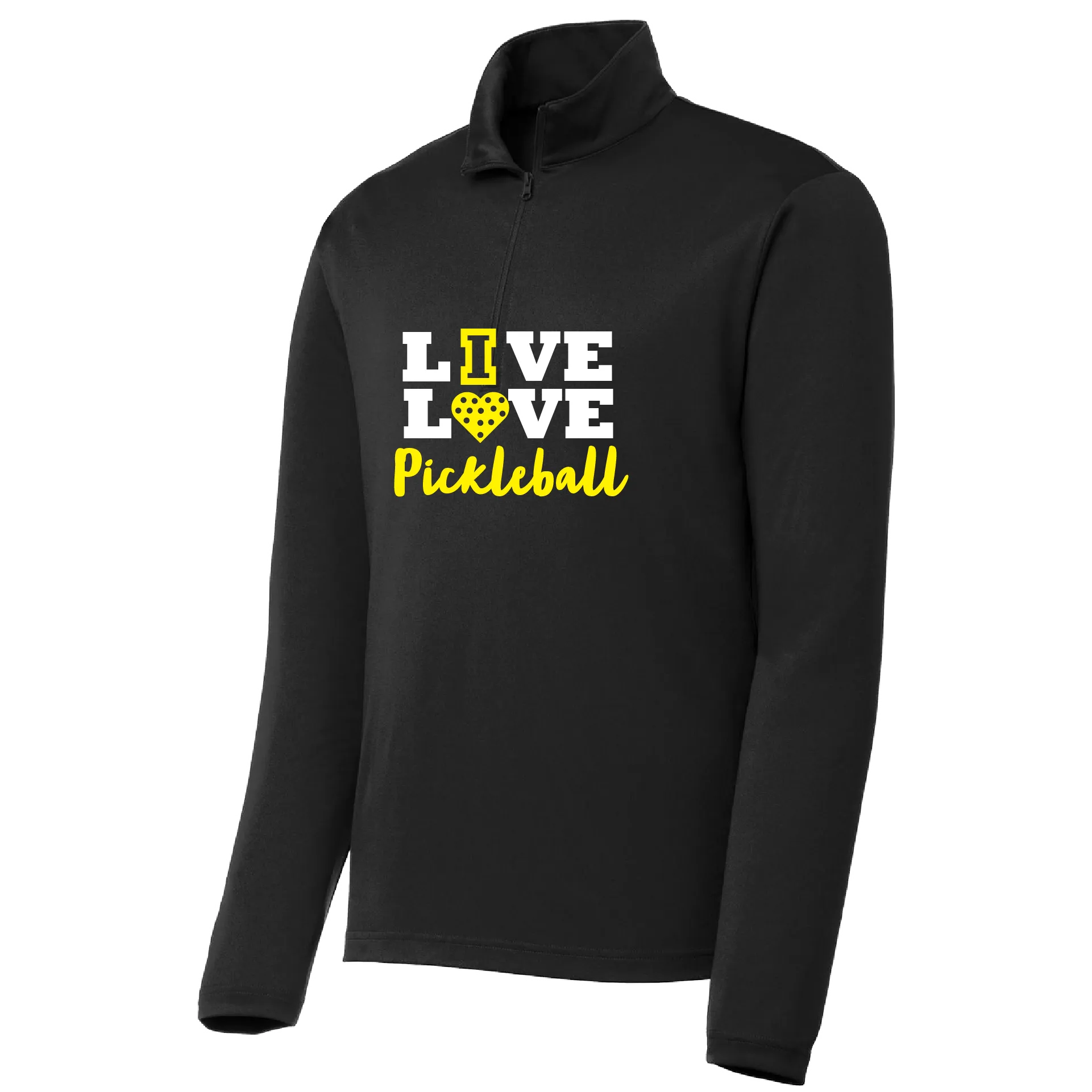 Live Love Pickleball | Men's 1/4 Zip Long Sleeve Pullover Athletic Shirt | 100% Polyester