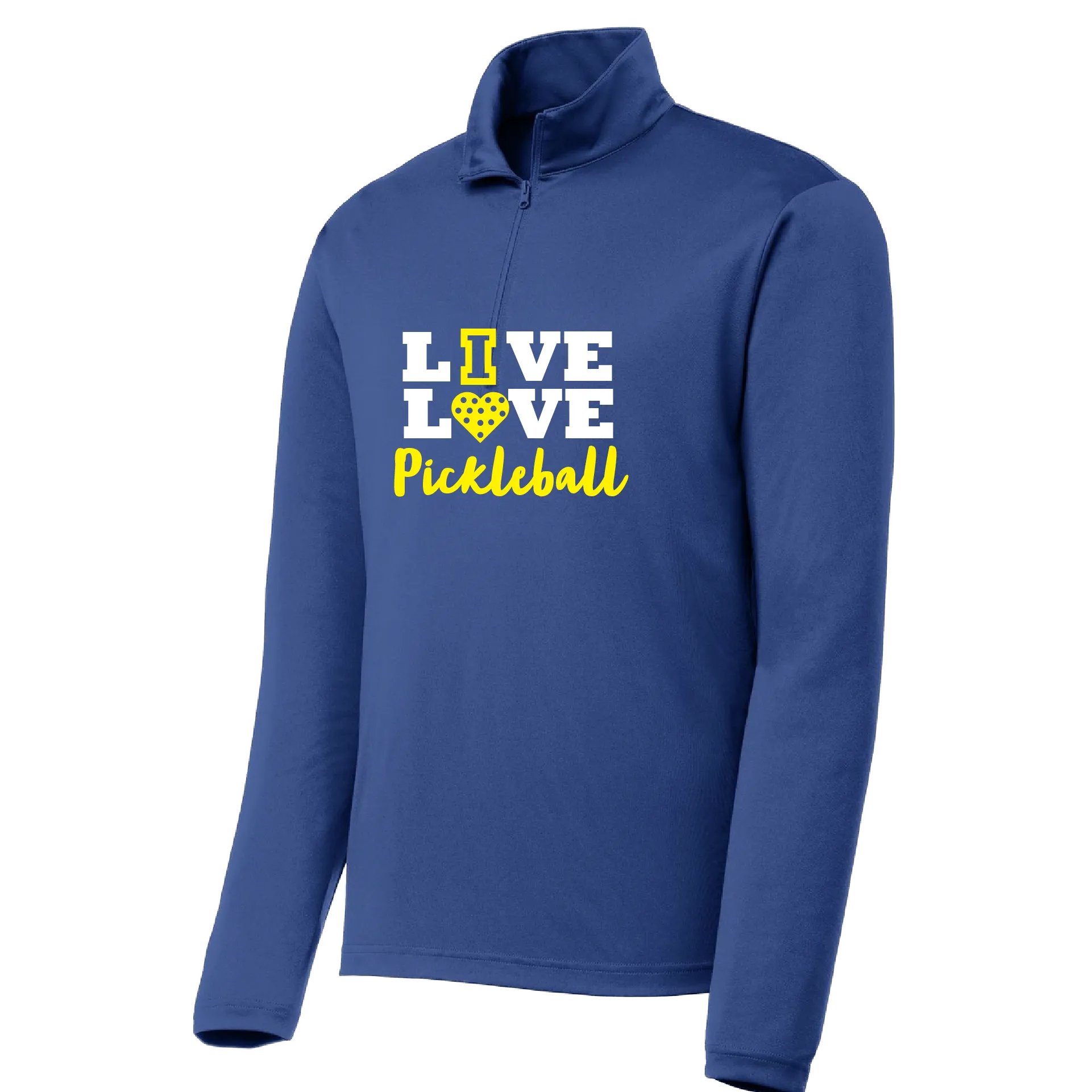 Live Love Pickleball | Men's 1/4 Zip Long Sleeve Pullover Athletic Shirt | 100% Polyester