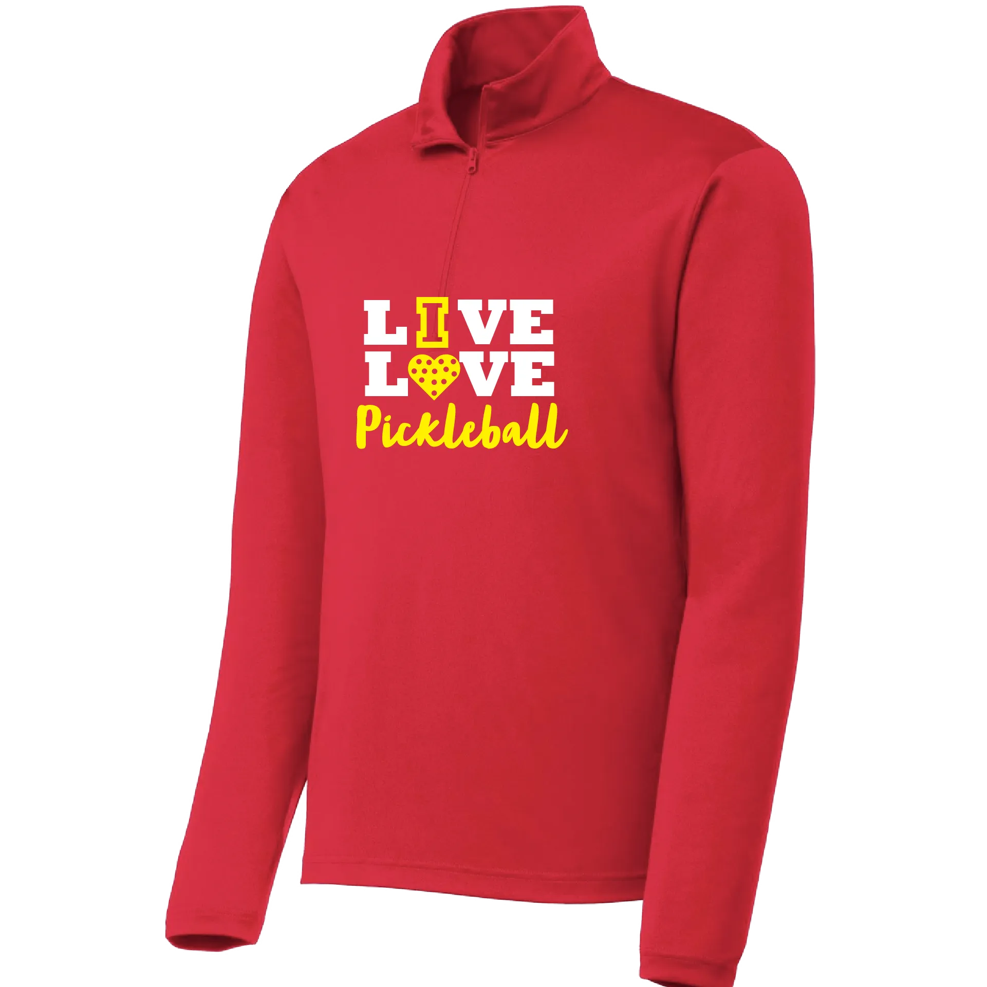 Live Love Pickleball | Men's 1/4 Zip Long Sleeve Pullover Athletic Shirt | 100% Polyester