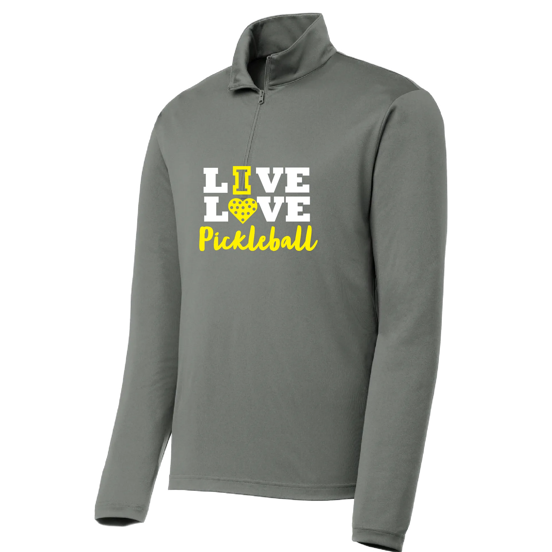 Live Love Pickleball | Men's 1/4 Zip Long Sleeve Pullover Athletic Shirt | 100% Polyester