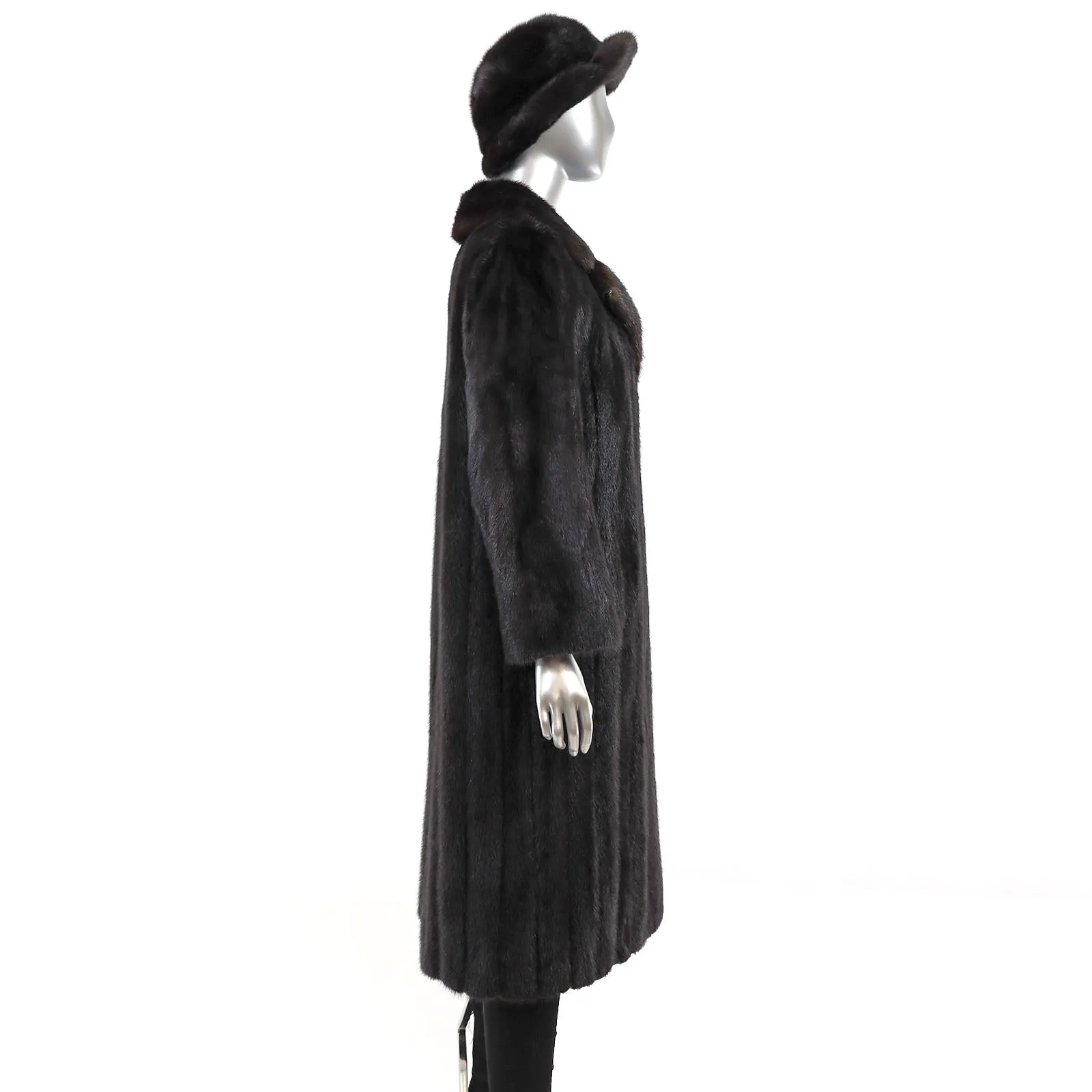 Mahogany Mink Coat with Matching Hat- Size M