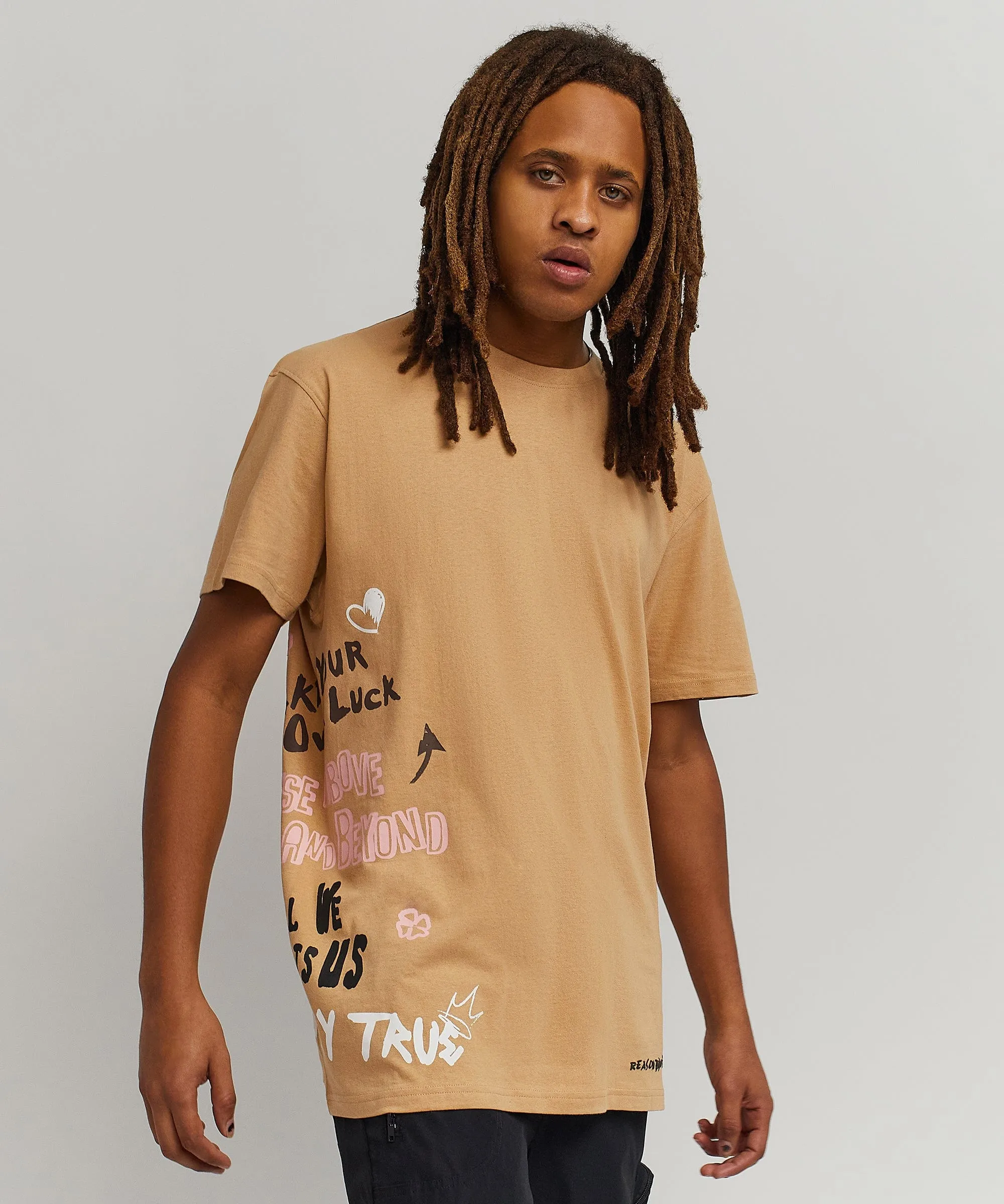 Make Your Own Luck Side Print Short Sleeve Tee - Khaki