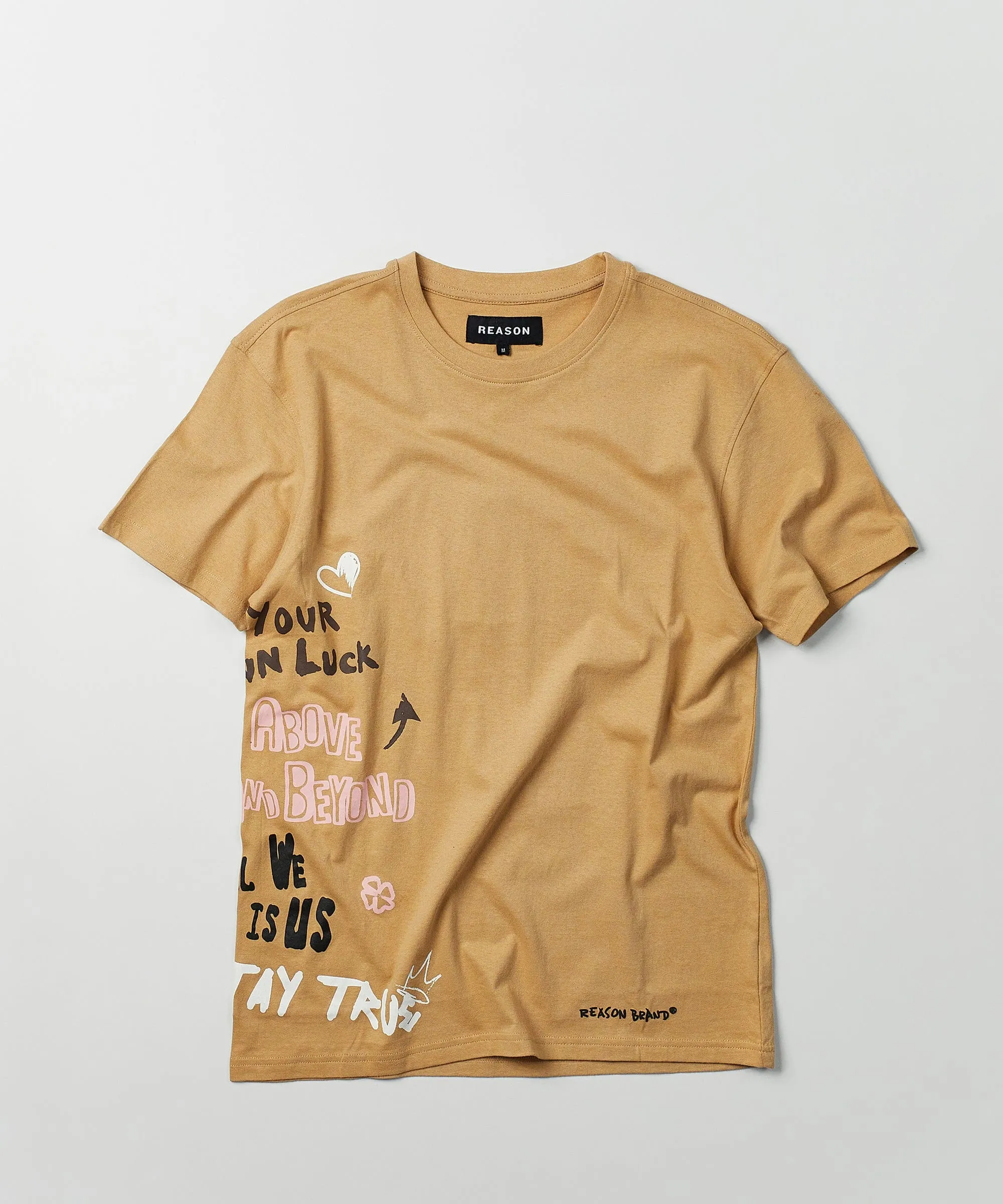 Make Your Own Luck Side Print Short Sleeve Tee - Khaki