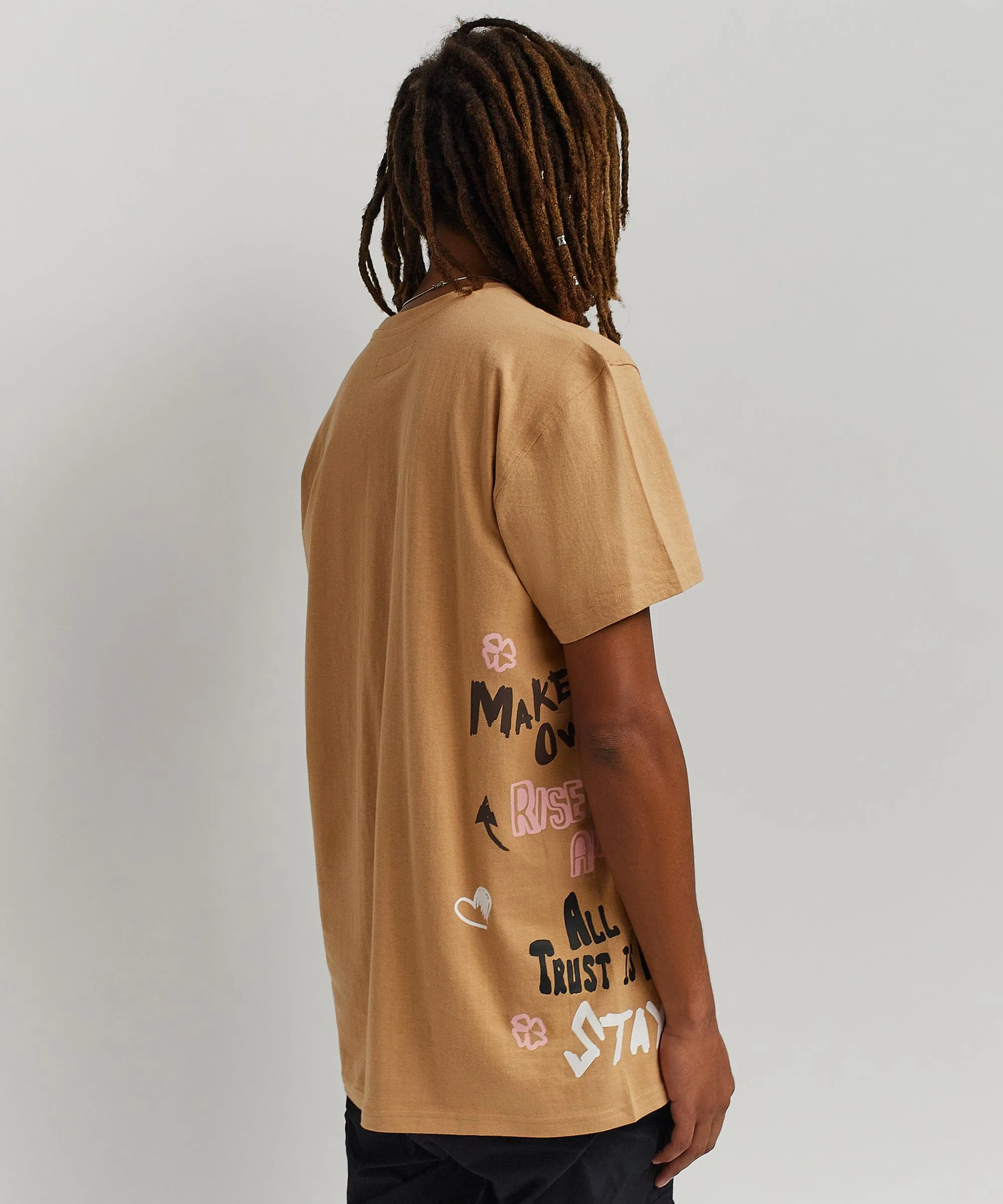 Make Your Own Luck Side Print Short Sleeve Tee - Khaki