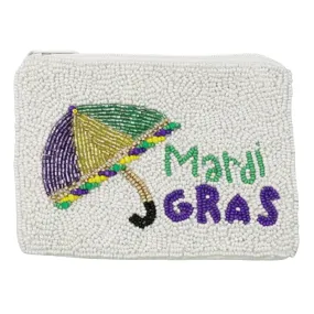 Mardi Gras Umbrella Seed Beaded Coin Purse