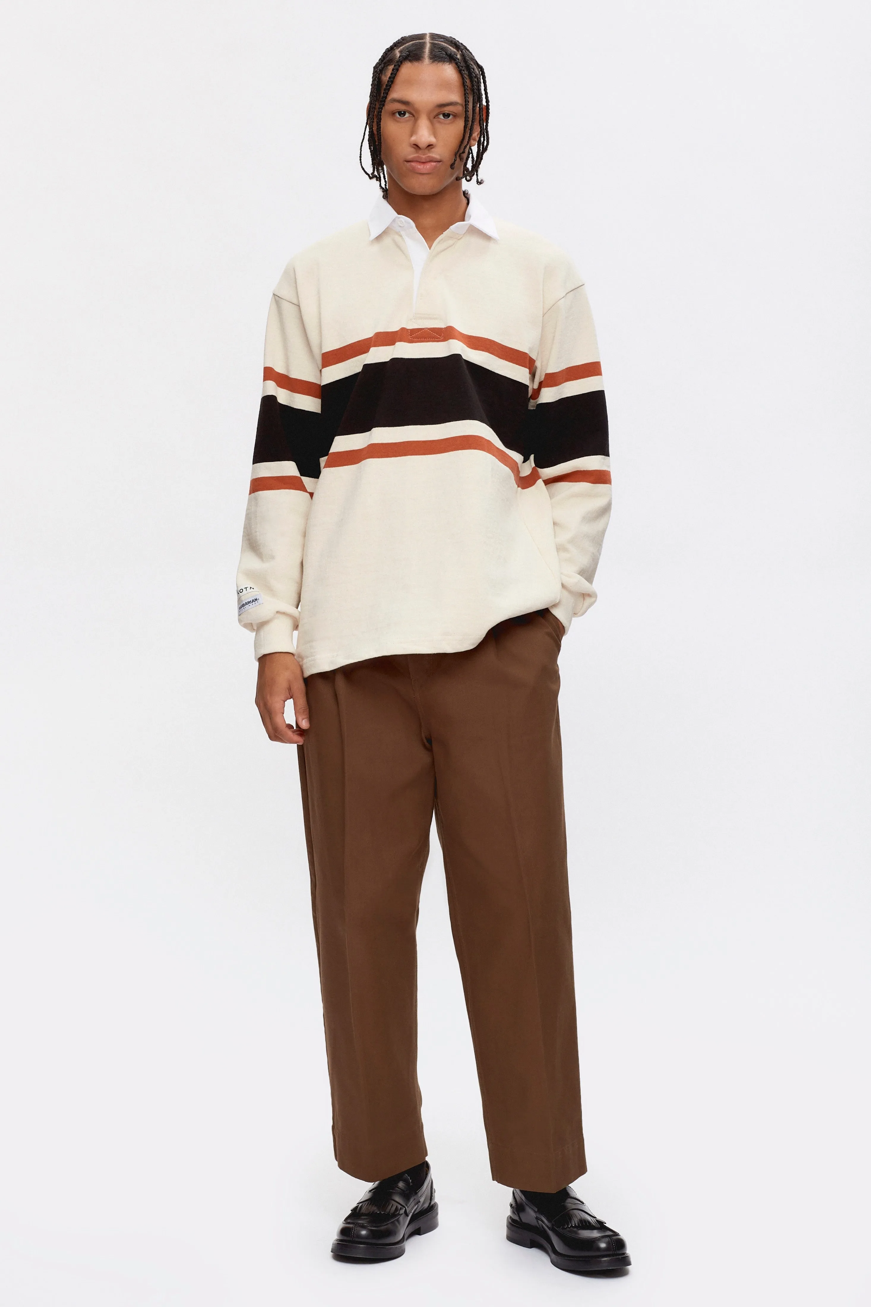 Men's Barbarian Rugby in Marshmallow/Black/Rust Stripe