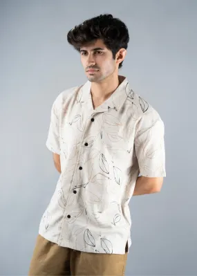 Mens Cuban Collar Printed Casual Shirt