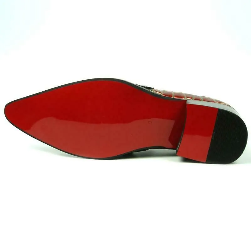 Men's Fiesso Red Green Alligator Print Chain Slip On Pointed Toe FI 7393