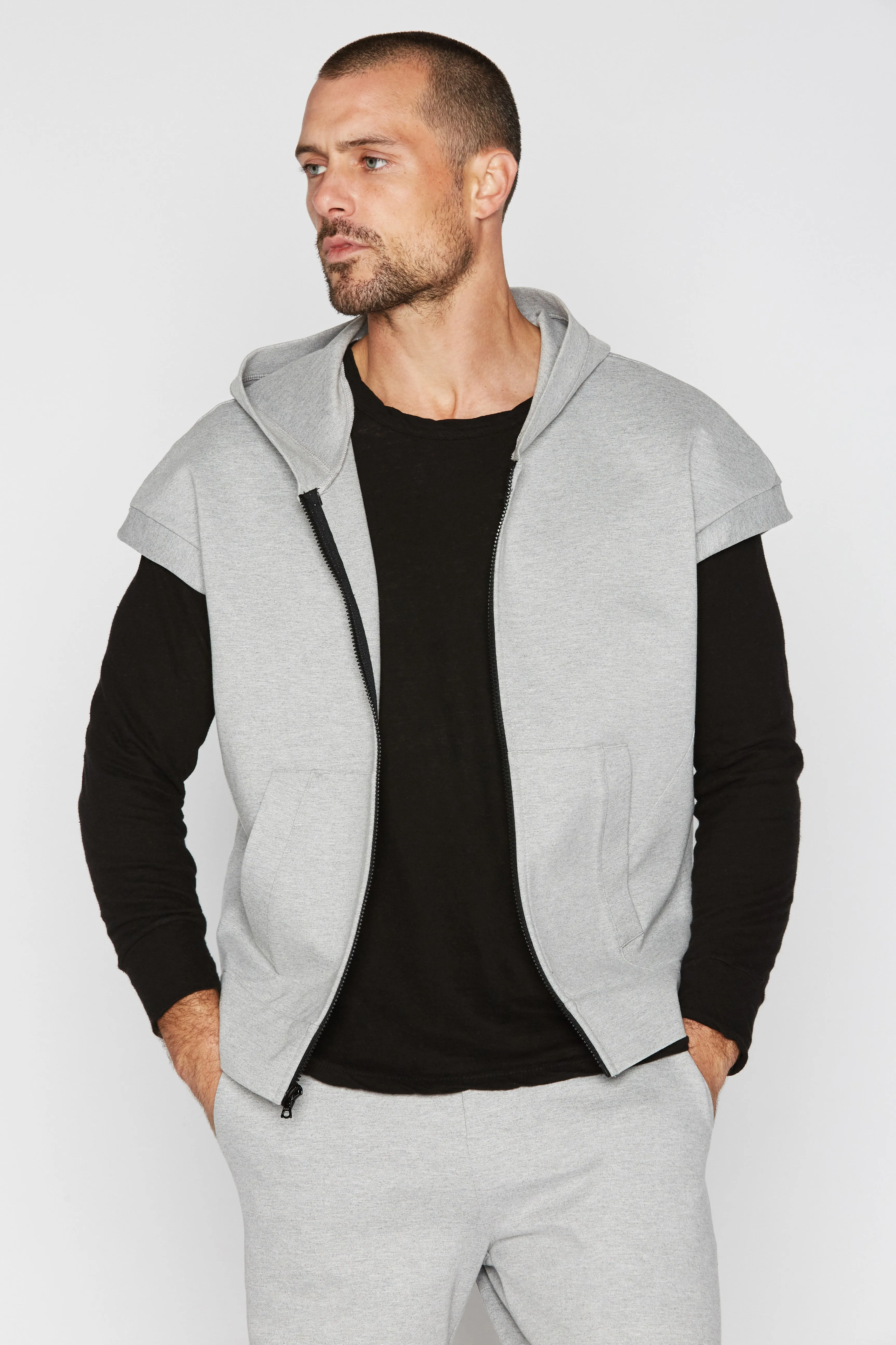 Men's Performance Ponte Zip Front Sleeveless Hoodie