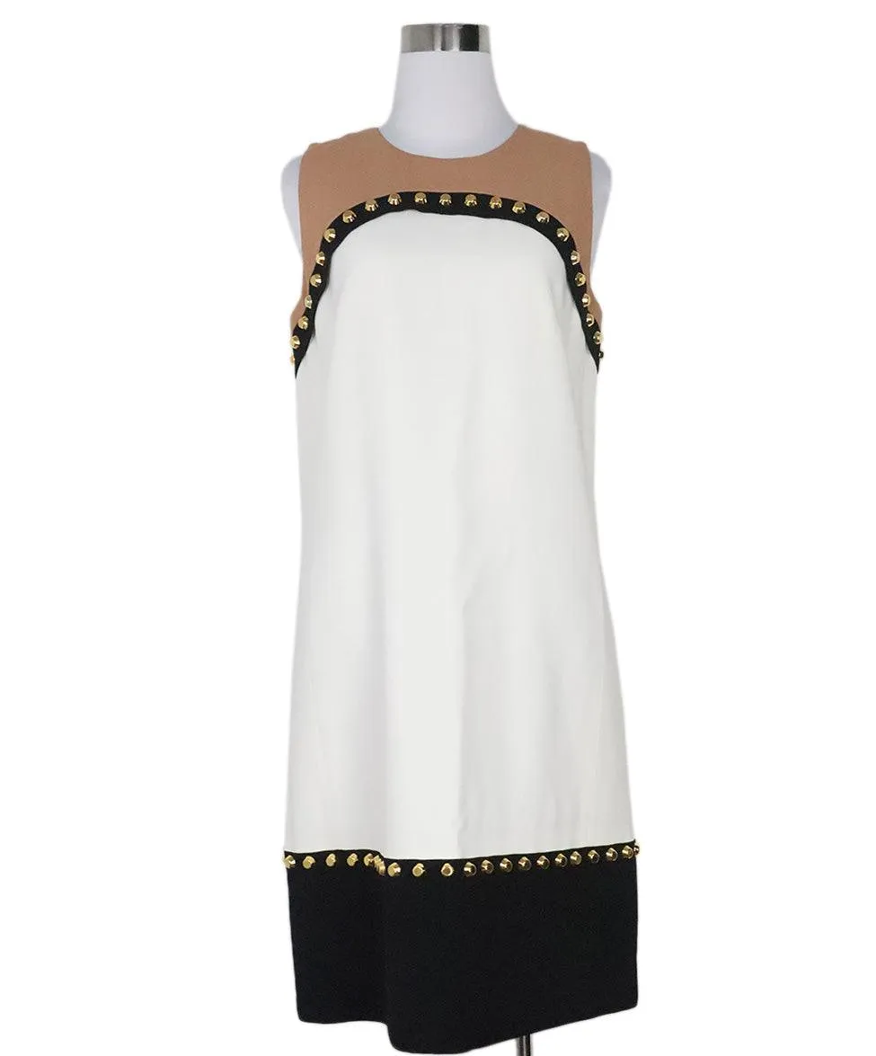 Michael Kors Black White & Tan Gold Stud Dress sz 8