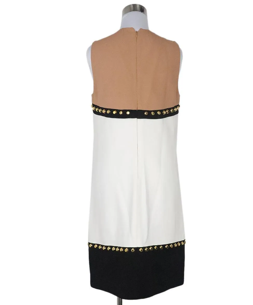 Michael Kors Black White & Tan Gold Stud Dress sz 8