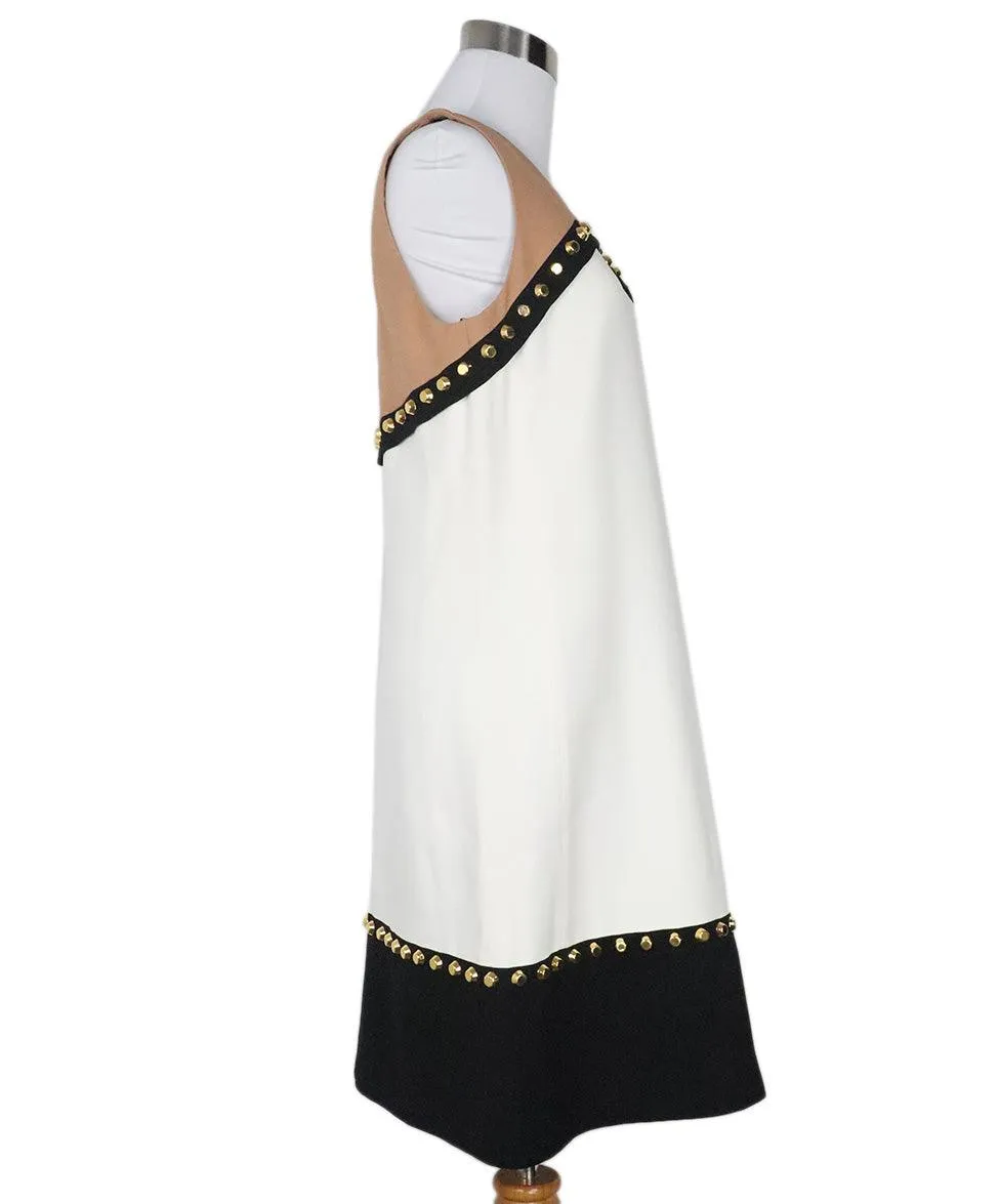 Michael Kors Black White & Tan Gold Stud Dress sz 8