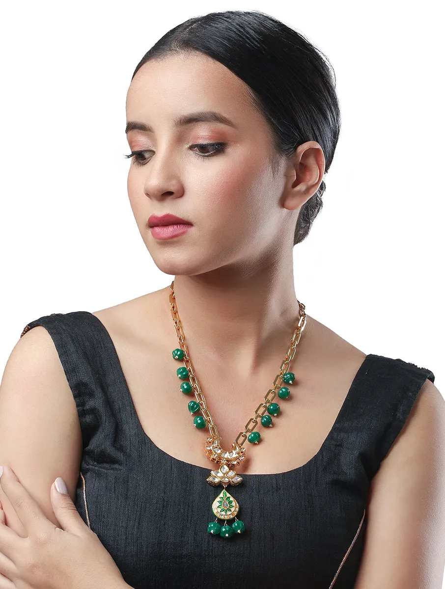 Micron gold polished brass, Onyx watermelon tumbles, Hand-paint meena, Necklace