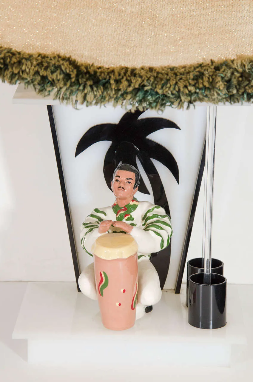 Mid-Century Modern Moss Lamps with Ceramic Figures of Conga Player and Dancer