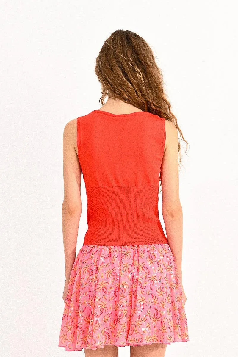 Molly Bracken Sleeveless Knit Top in Red Orange