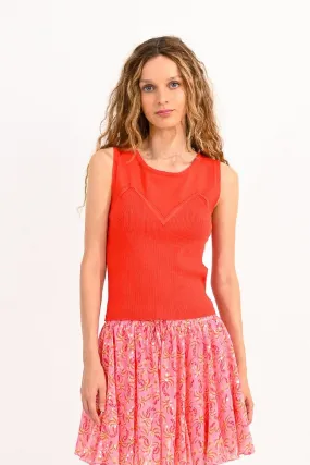 Molly Bracken Sleeveless Knit Top in Red Orange