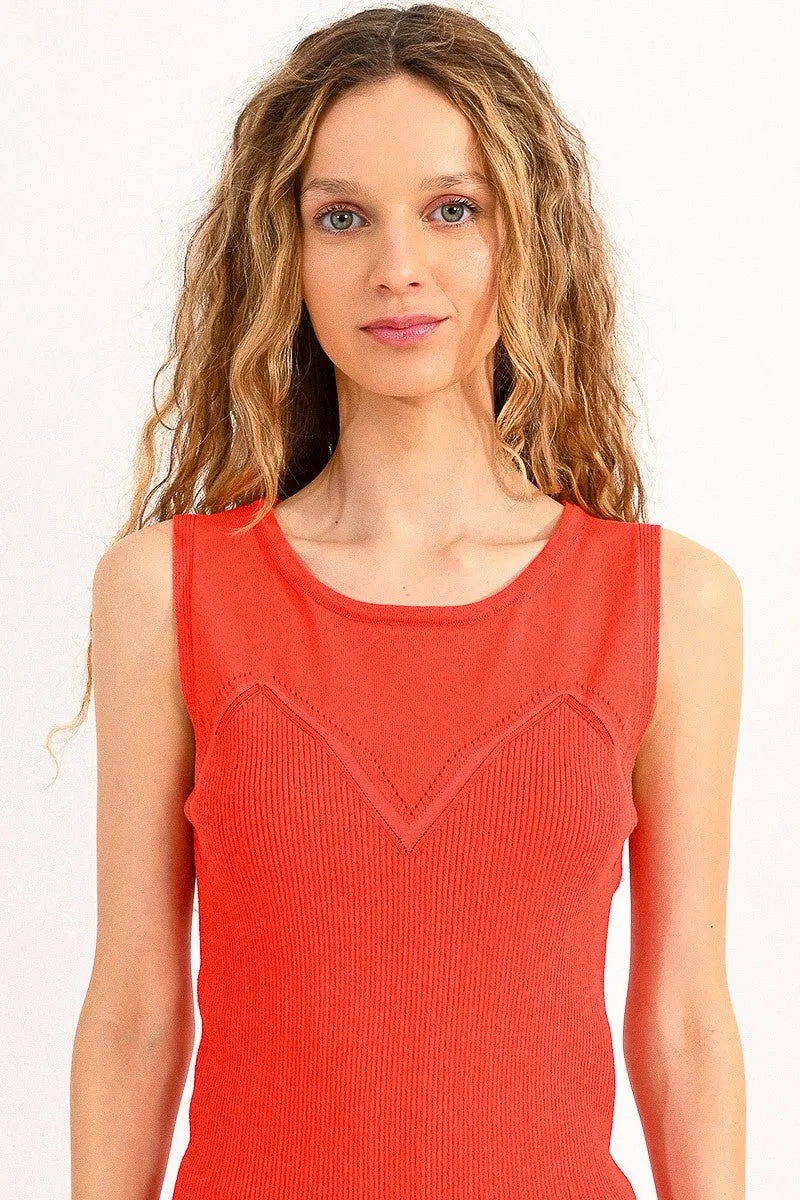 Molly Bracken Sleeveless Knit Top in Red Orange