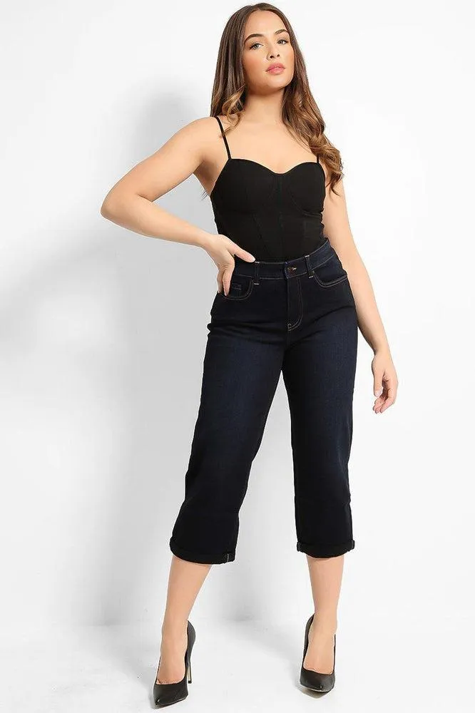 Navy Straight Leg Capri Jeans