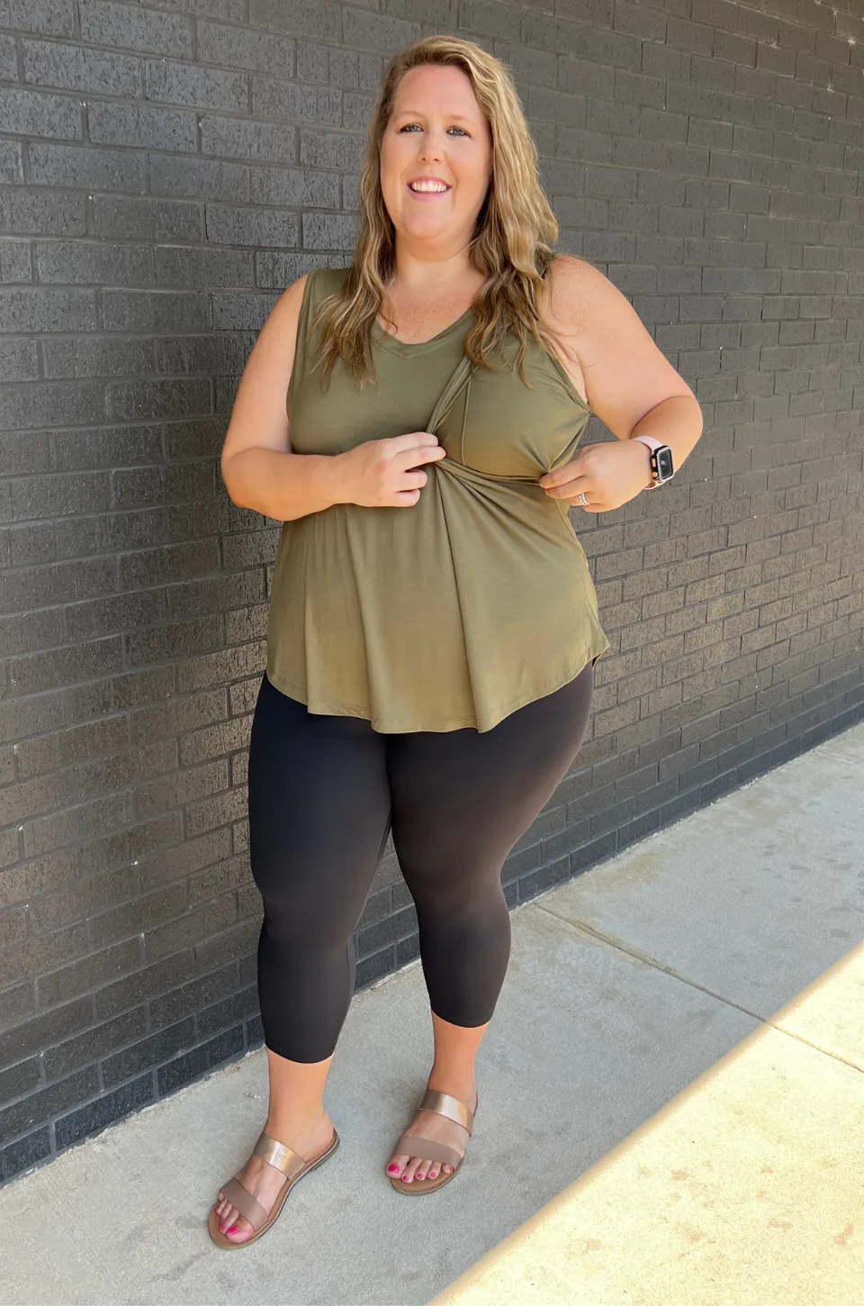 Nursing Swing Tank Top With Side Opening - Olive