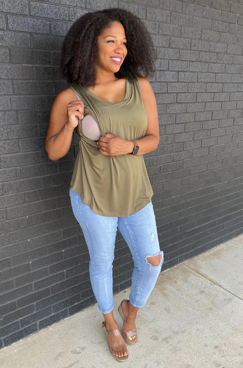 Nursing Swing Tank Top With Side Opening - Olive