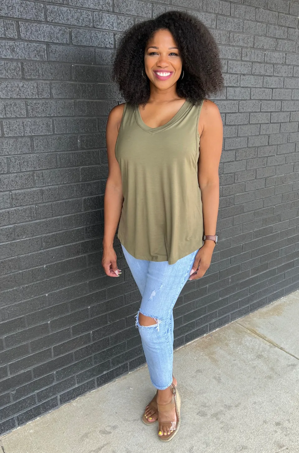 Nursing Swing Tank Top With Side Opening - Olive