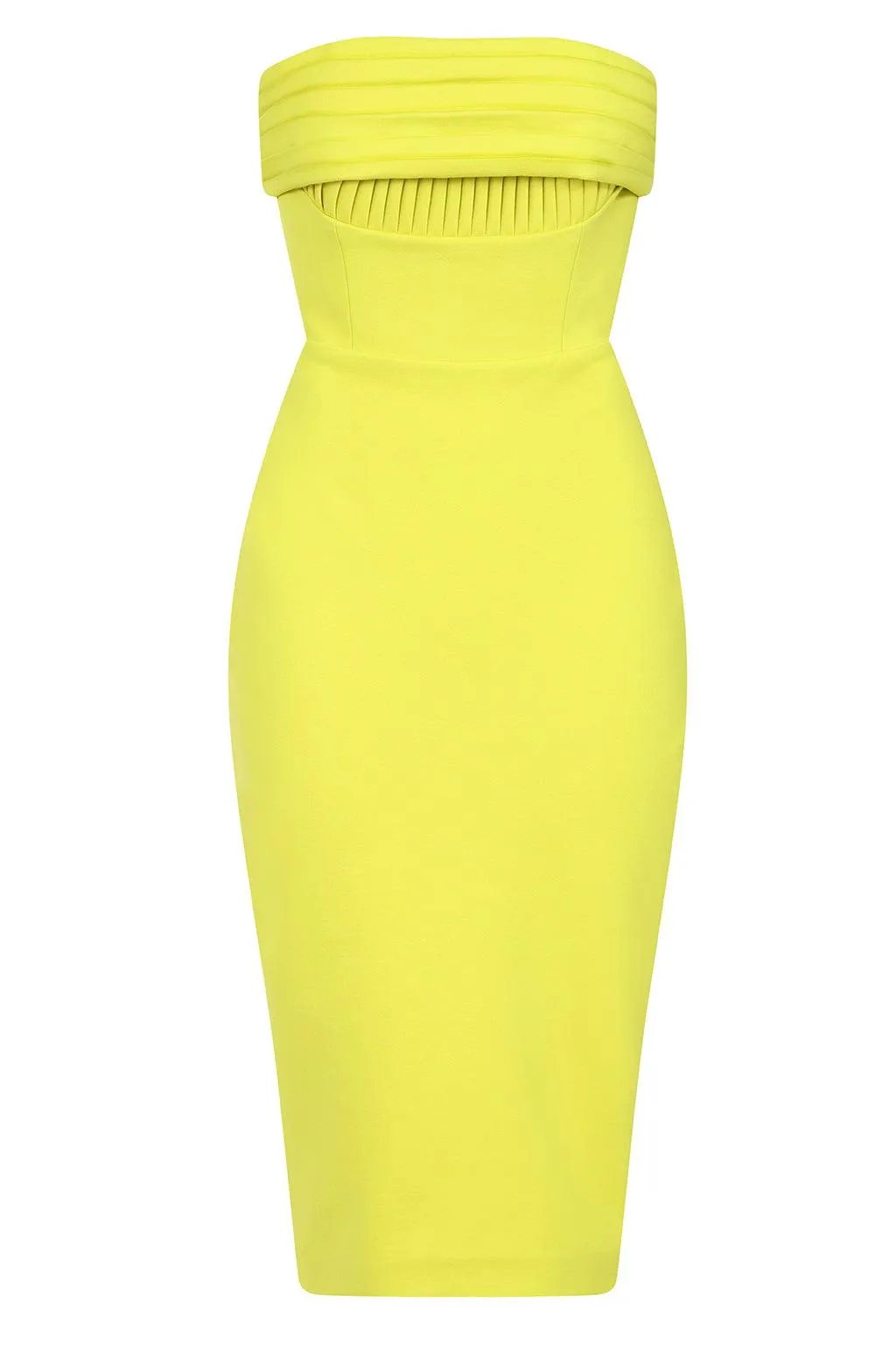 NYLAH Ponte Pleated Bandeau Midi Dress In Lime