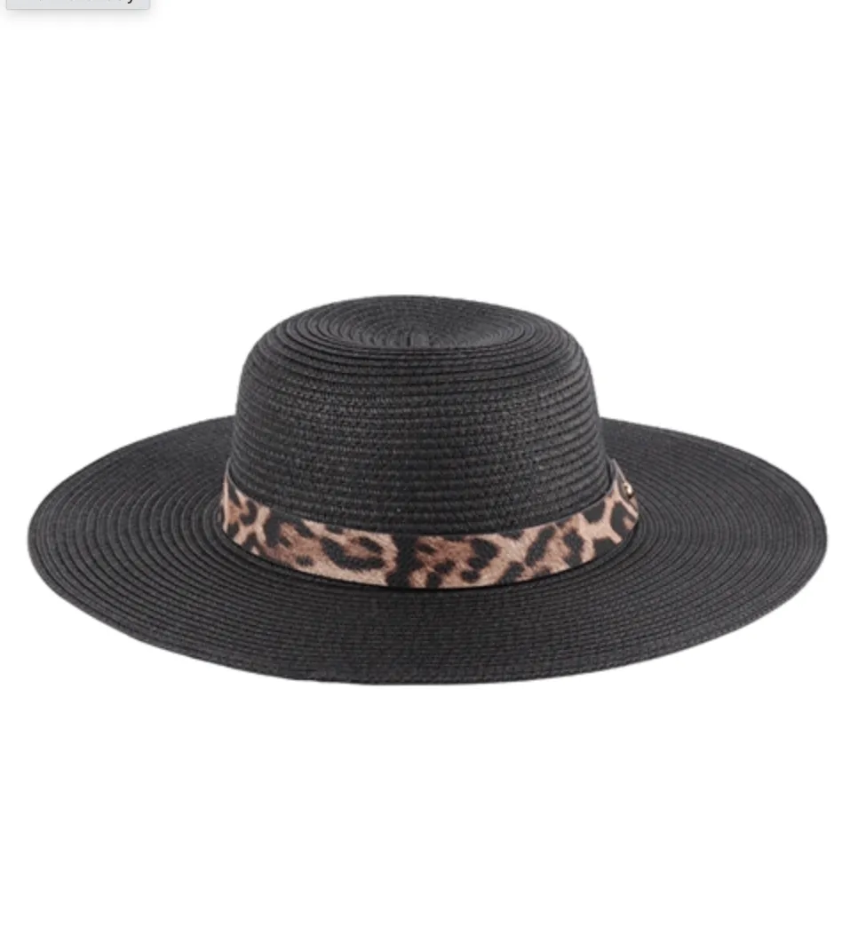 PANAMA BRIM HAT WITH LEOPARD STRAP ACCENT