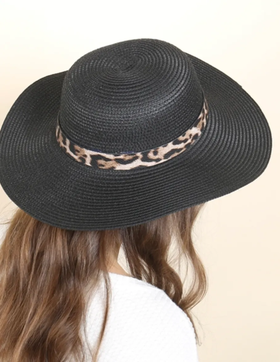 PANAMA BRIM HAT WITH LEOPARD STRAP ACCENT