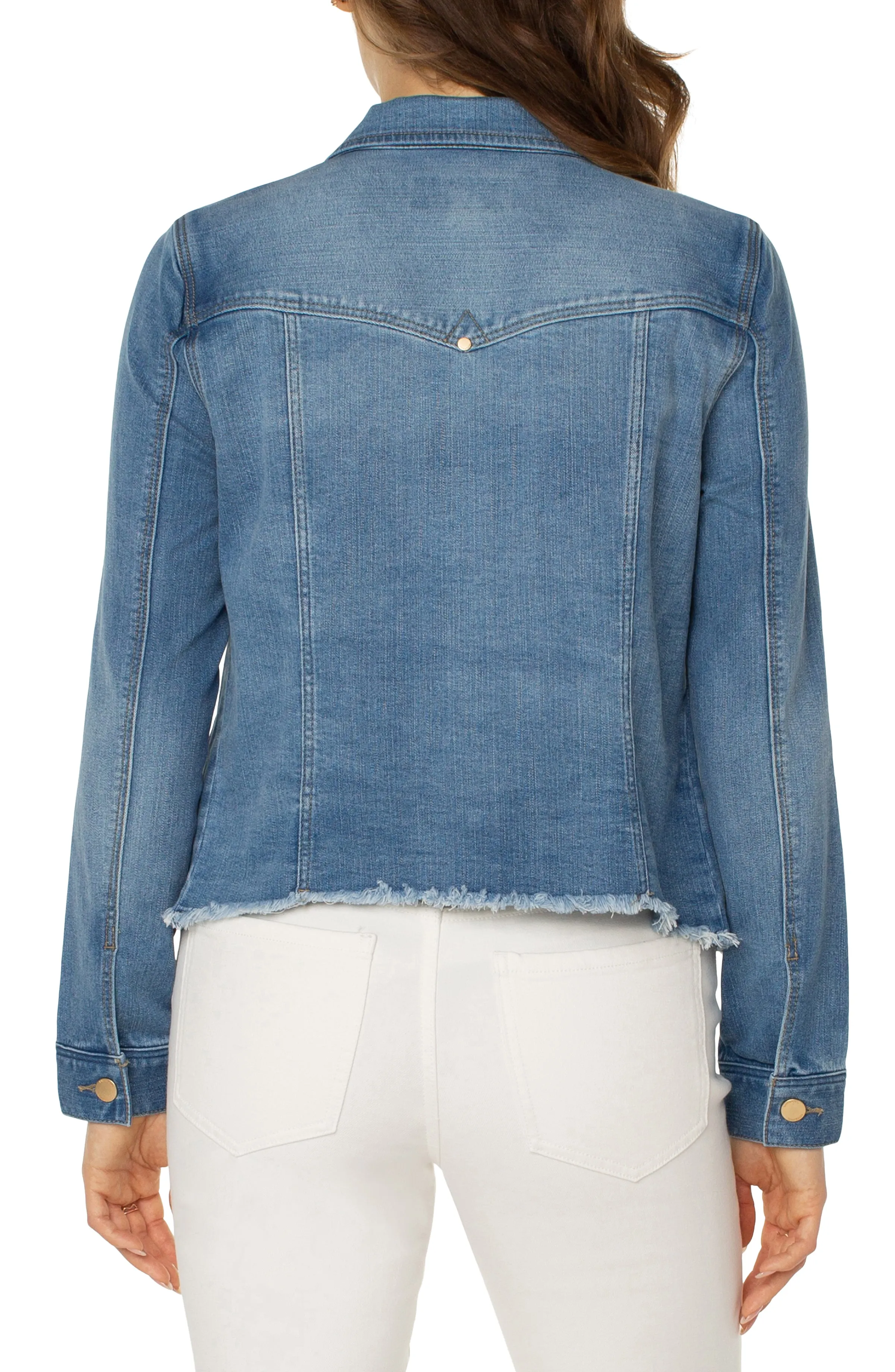 PETITE CLASSIC ECO JEAN JACKET WITH FRAY HEM