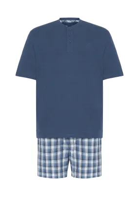 Pijama Hombre Corto Tapeta Punto Liso Tela Cuadros - Azul 3602_38